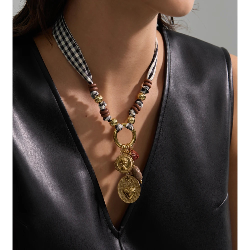 Isalene  Necklaces Gold / Gingham / Adjustable 16–18 in Valencia Gingham Charm Scarf Necklace