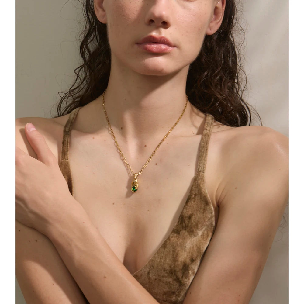 Isalene  Necklaces Gold / Green Stone Verdant Relic Hand Necklace