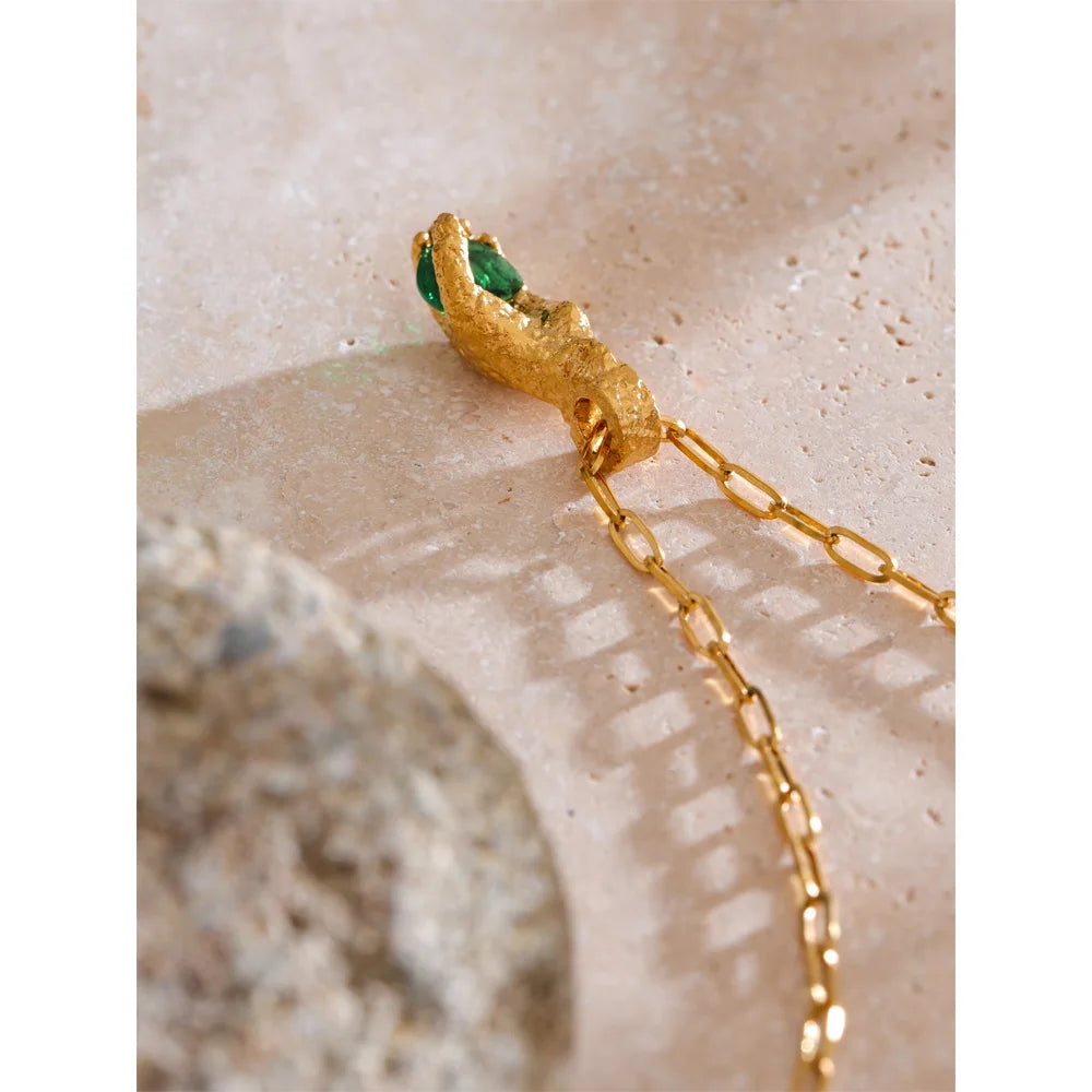 Isalene  Necklaces Gold / Green Stone Verdant Relic Hand Necklace