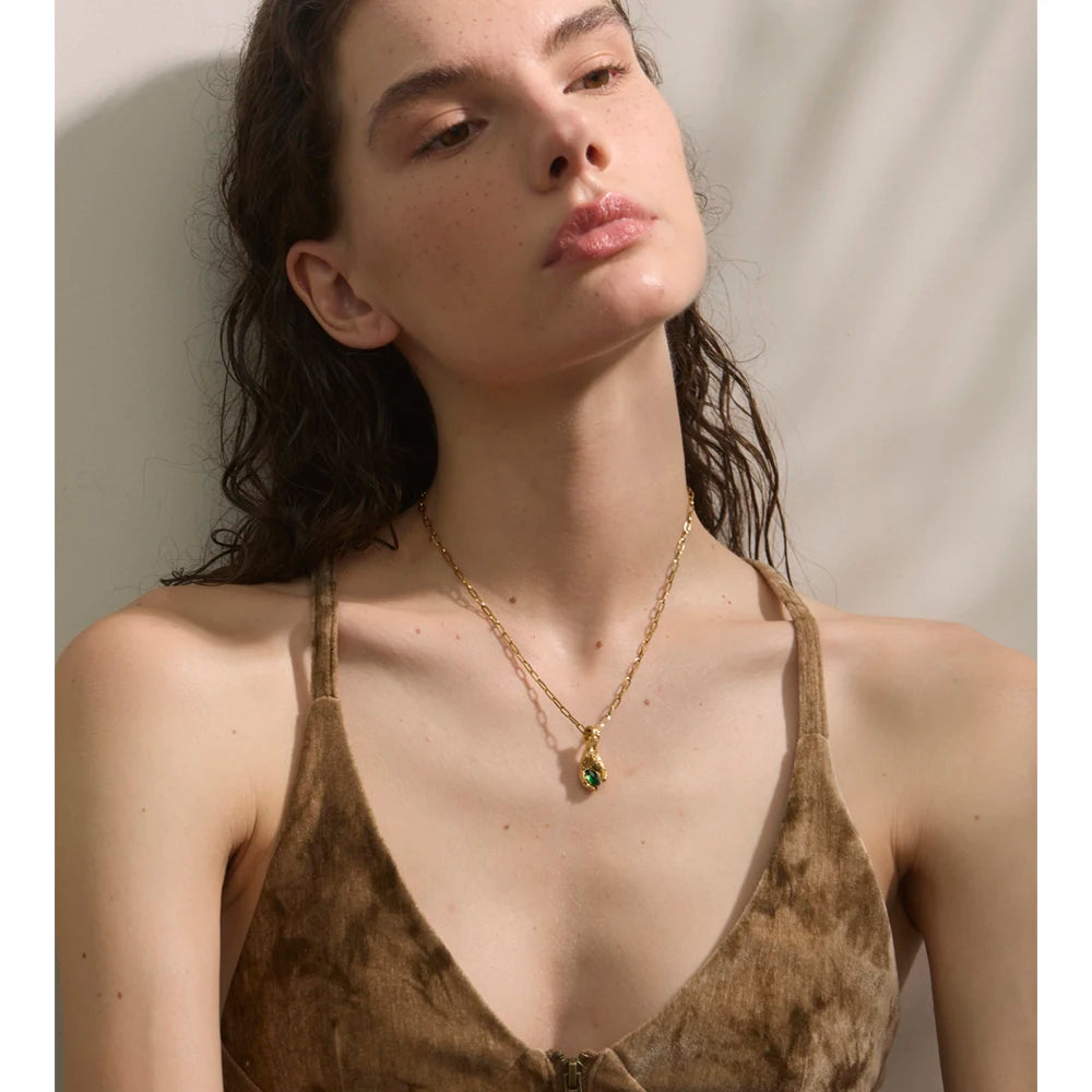 Isalene  Necklaces Gold / Green Stone Verdant Relic Hand Necklace