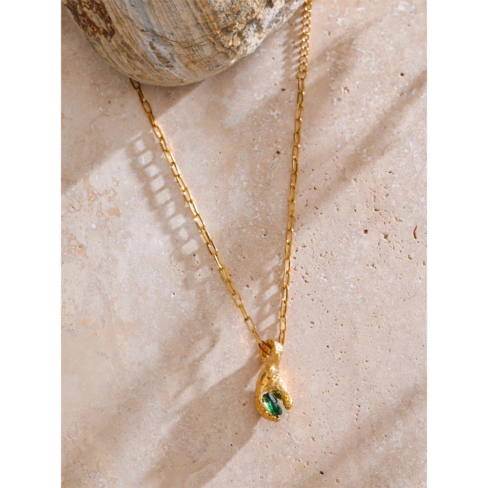 Isalene  Necklaces Gold / Green Stone Verdant Relic Hand Necklace