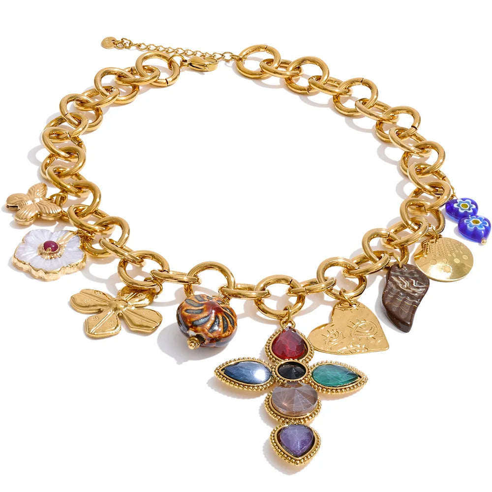 Isalene  Necklaces Gold Heirloom Cross Charm Necklace