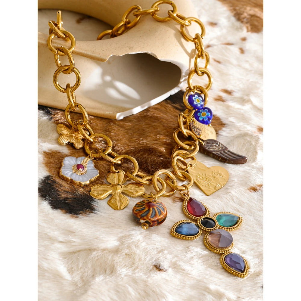 Isalene  Necklaces Gold Heirloom Cross Charm Necklace