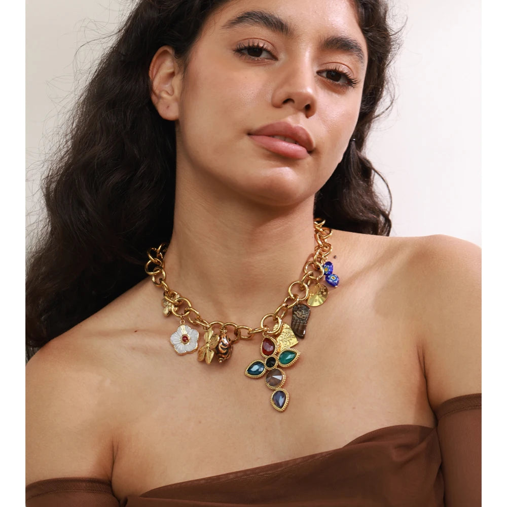 Isalene  Necklaces Gold Heirloom Cross Charm Necklace