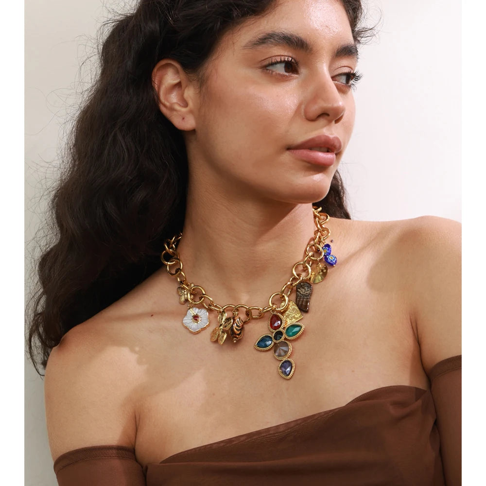 Isalene  Necklaces Gold Heirloom Cross Charm Necklace