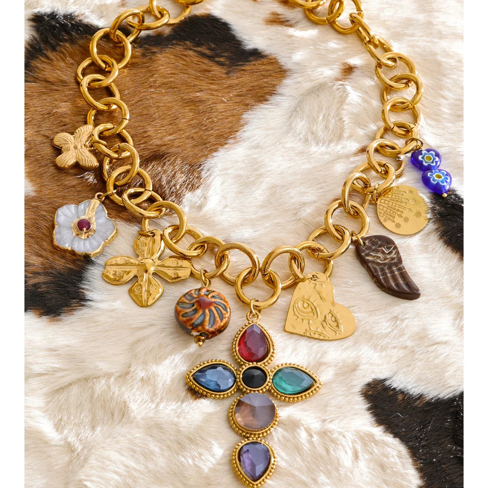 Isalene  Necklaces Gold Heirloom Cross Charm Necklace