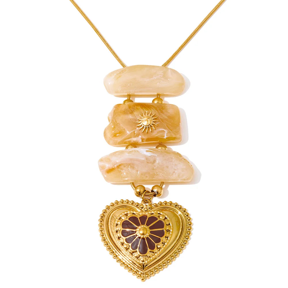 Isalene  Necklaces Gold / Honey Agate / Adjustable (16–18 inches) Sunstone Heart Pendant