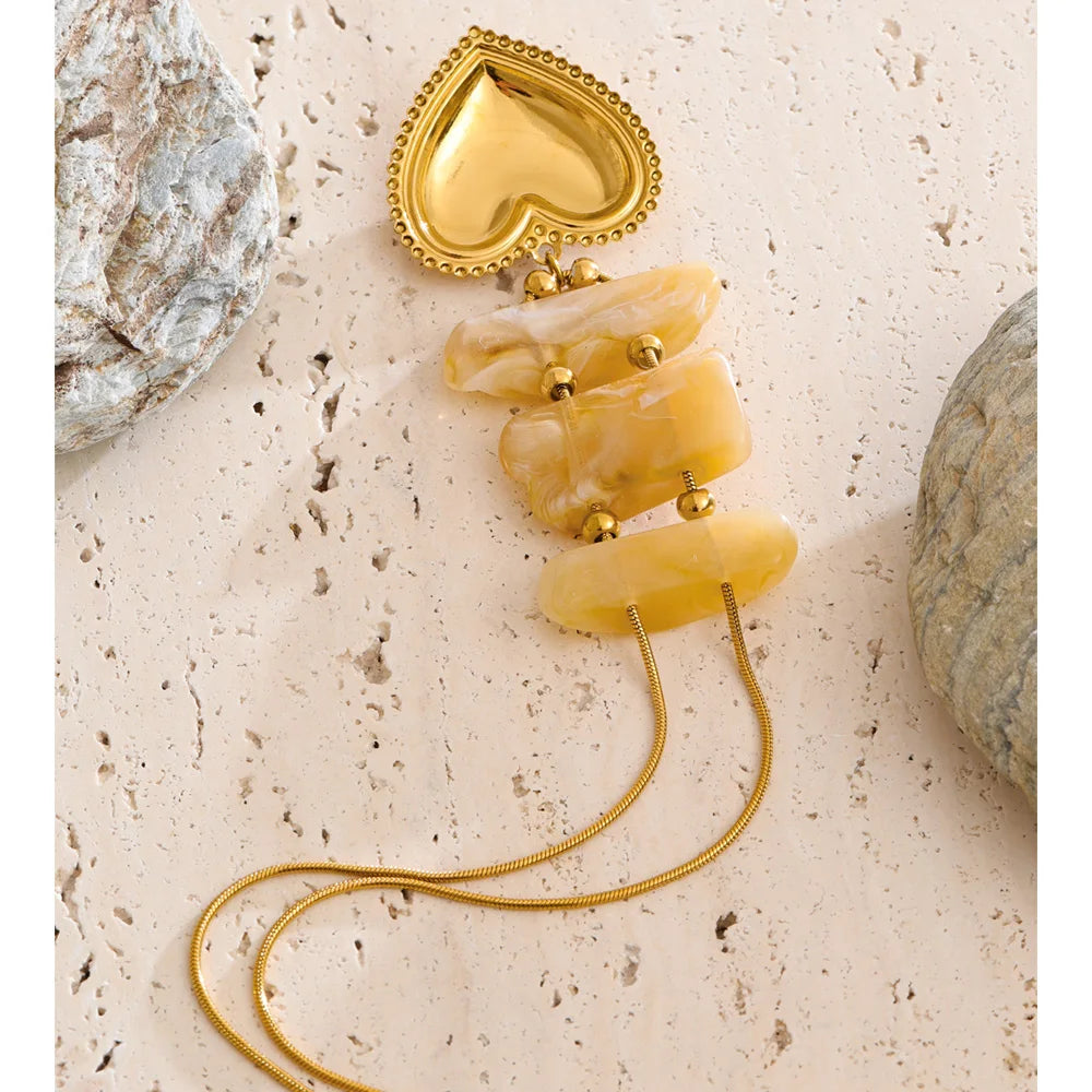 Isalene  Necklaces Gold / Honey Agate / Adjustable (16–18 inches) Sunstone Heart Pendant