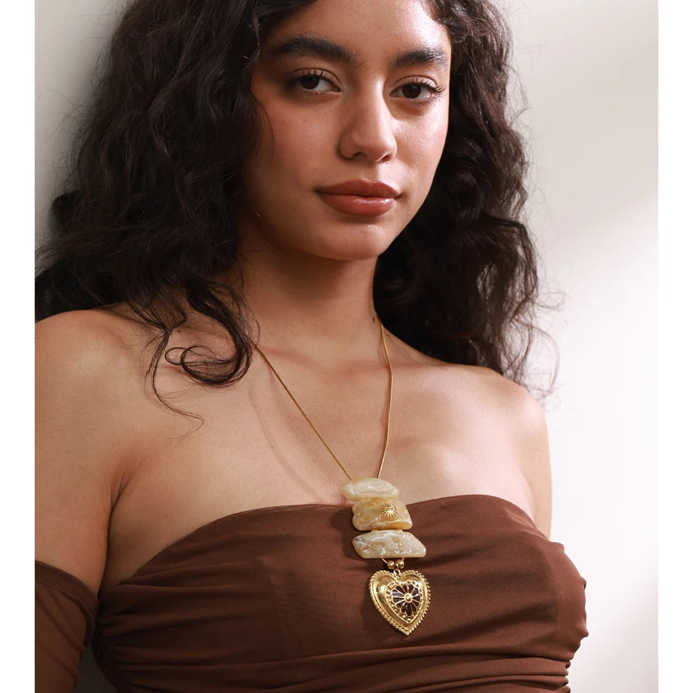 Isalene  Necklaces Gold / Honey Agate / Adjustable (16–18 inches) Sunstone Heart Pendant