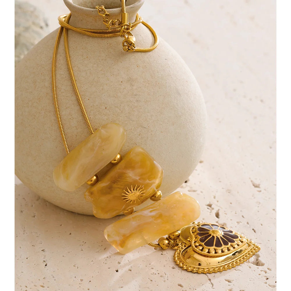 Isalene  Necklaces Gold / Honey Agate / Adjustable (16–18 inches) Sunstone Heart Pendant