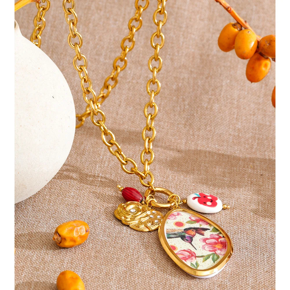 Isalene  Necklaces Gold Hummingbird Charm Necklace