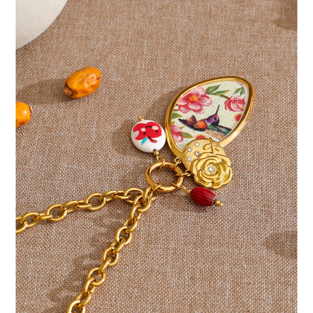 Isalene  Necklaces Gold Hummingbird Charm Necklace