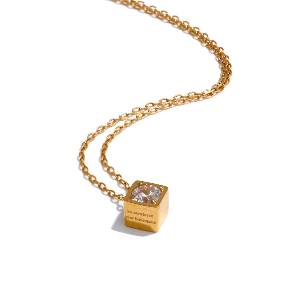 Isalene  Necklaces Gold Intention Cube Necklace