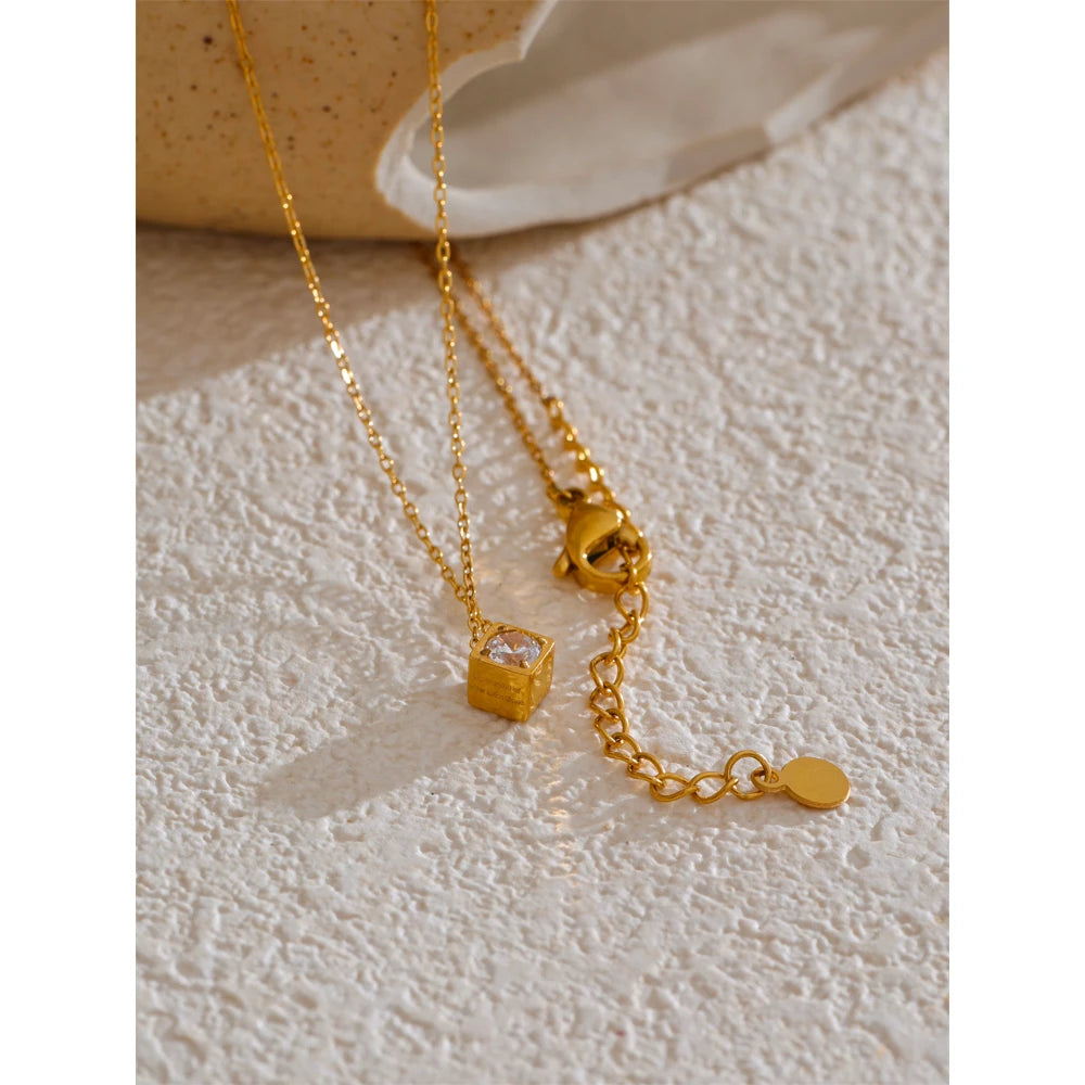 Isalene  Necklaces Gold Intention Cube Necklace