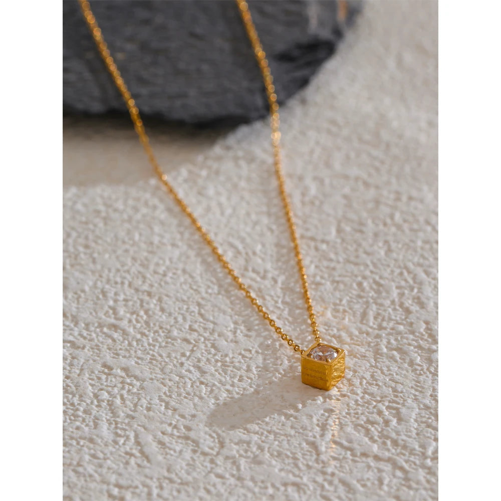 Isalene  Necklaces Gold Intention Cube Necklace