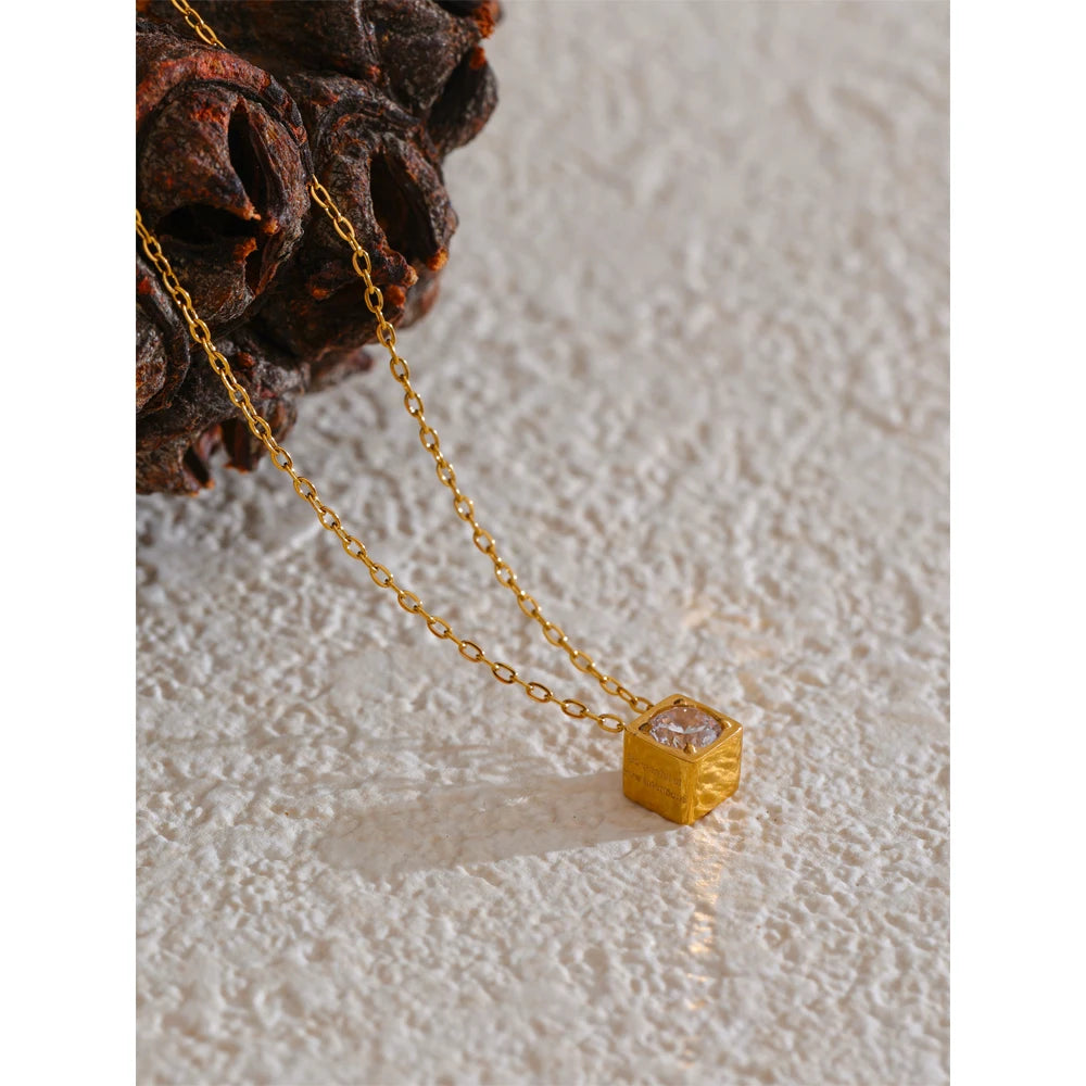 Isalene  Necklaces Gold Intention Cube Necklace