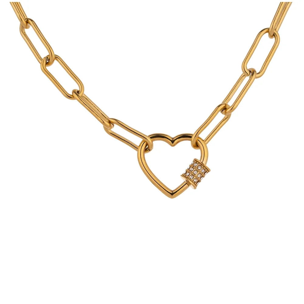 Isalene  Necklaces Gold Linked Heart Necklace