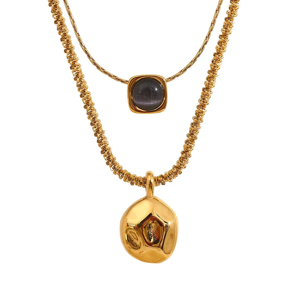 Isalene  Necklaces Gold Luna Dual Charm Necklace