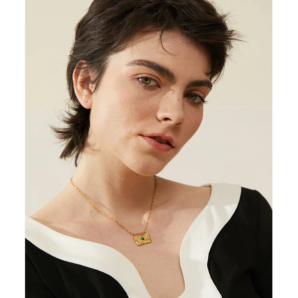 Isalene  Necklaces Gold Luna Eye Talisman Necklace