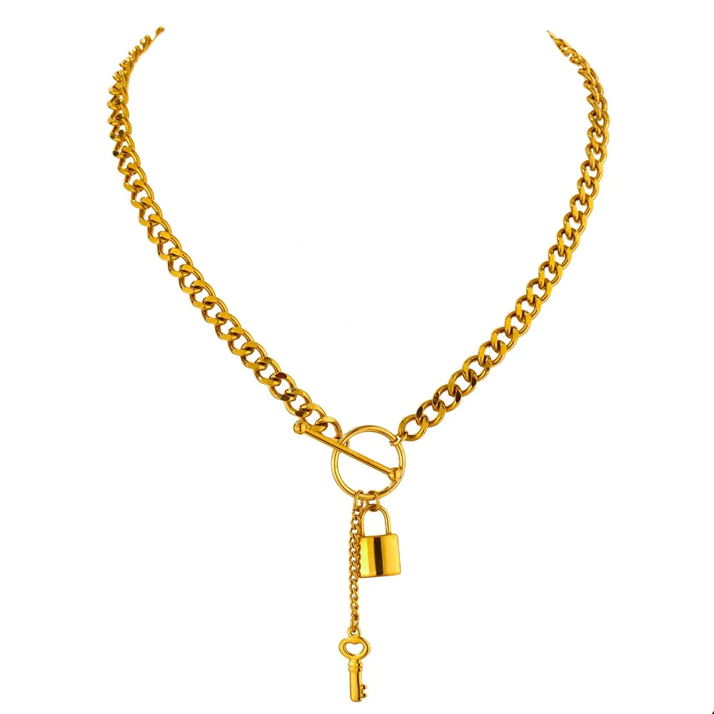 Isalene  Necklaces Gold Luna Lock & Key Necklace