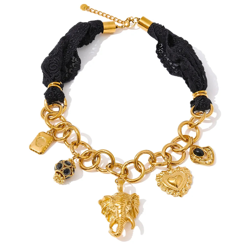 Isalene  Necklaces Gold Nocturna Charm Statement Necklace