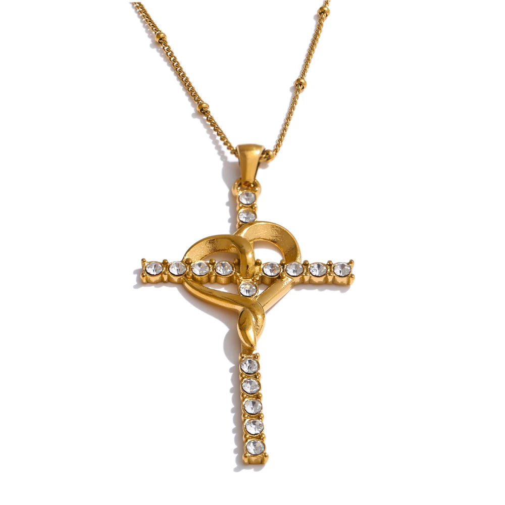 Isalene  Necklaces Gold Noelle Heart Cross Necklace