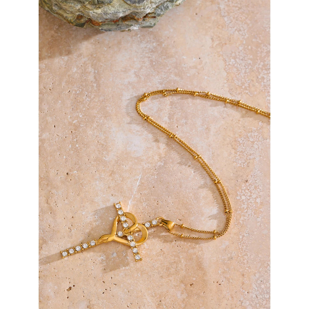 Isalene  Necklaces Gold Noelle Heart Cross Necklace