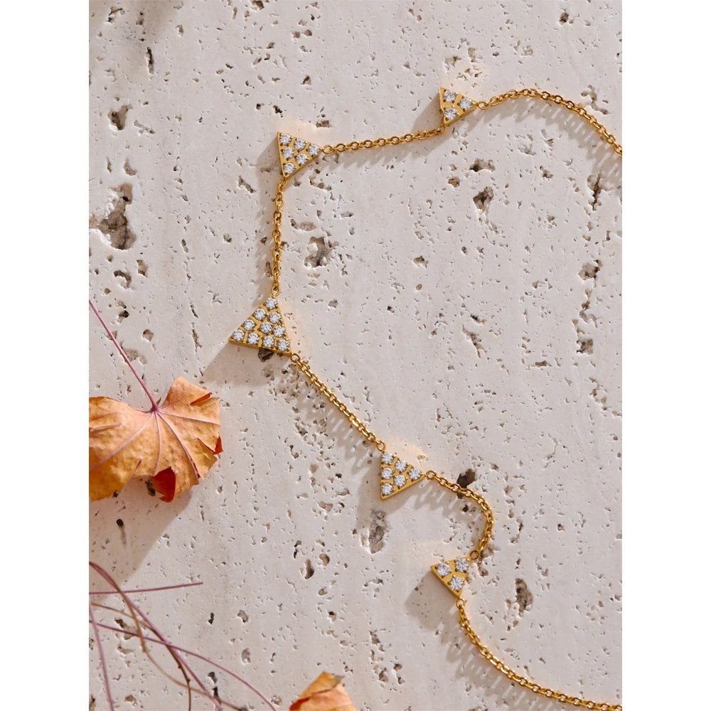 Isalene  Necklaces Gold Nova Crystal Triangle Necklace