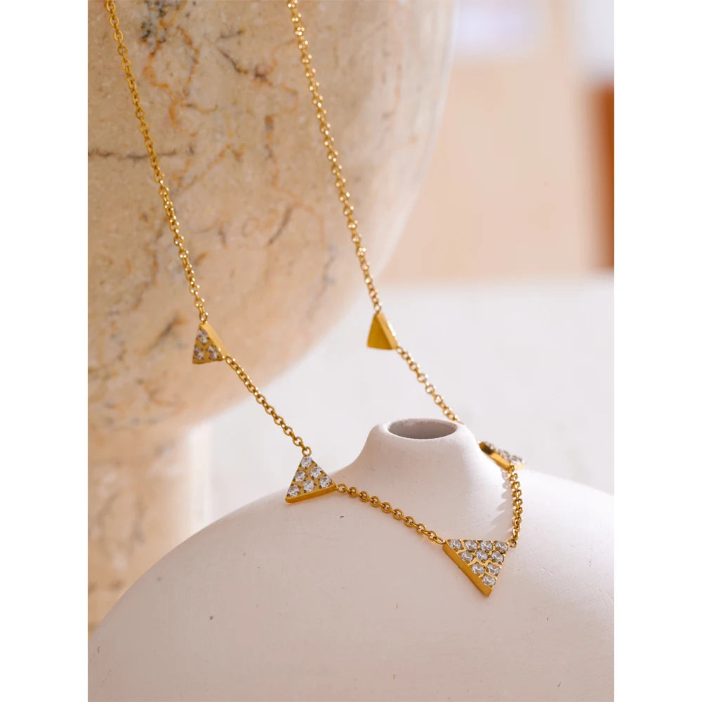 Isalene  Necklaces Gold Nova Crystal Triangle Necklace