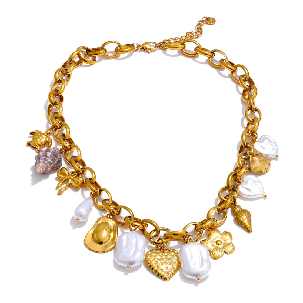 Isalene  Necklaces Gold Oceana Charm Necklace