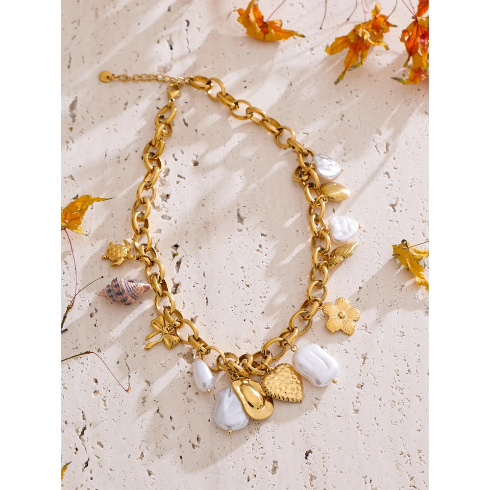 Isalene  Necklaces Gold Oceana Charm Necklace