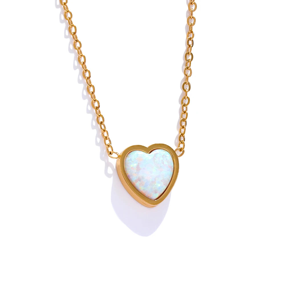Isalene  Necklaces Gold Opal Heart Necklace