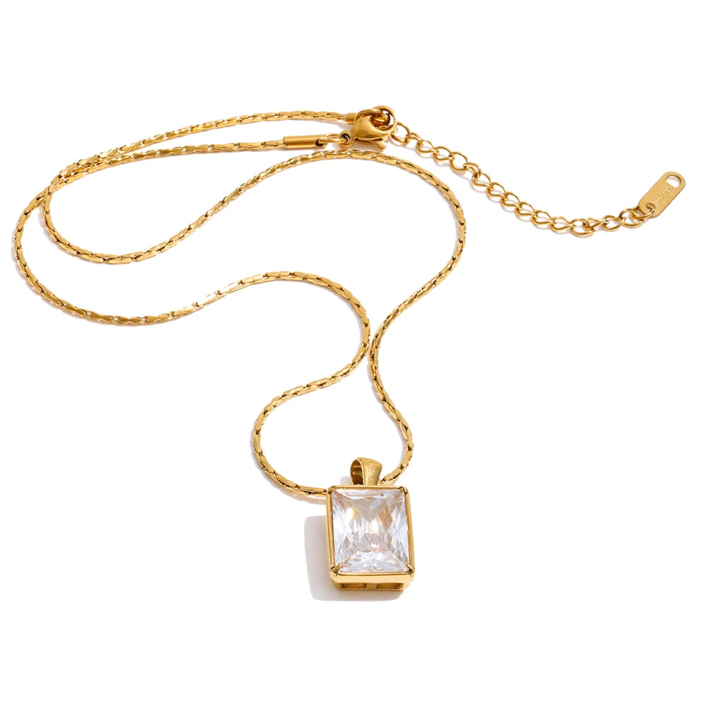Isalene  Necklaces Gold Rectangular Stone Pendant Necklace