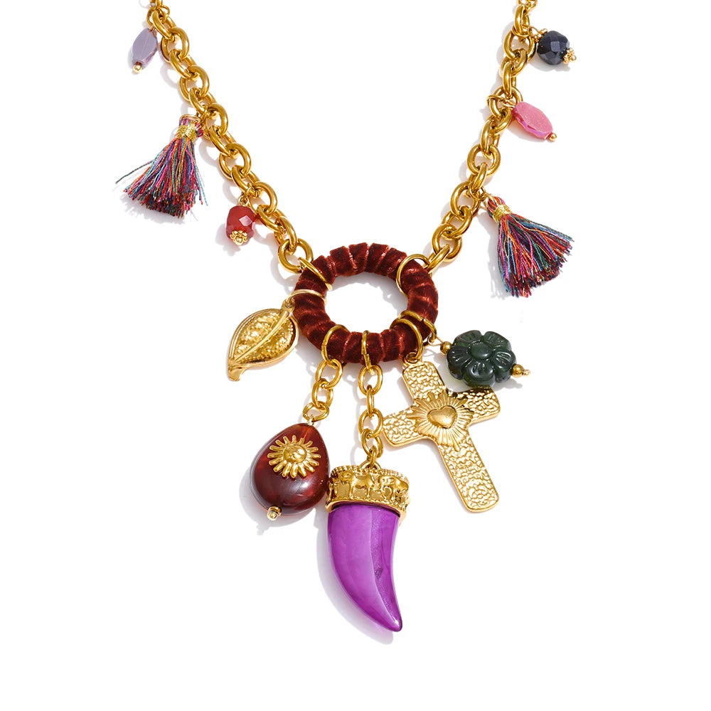 Isalene  Necklaces Gold Relic Charm Pendant Necklace