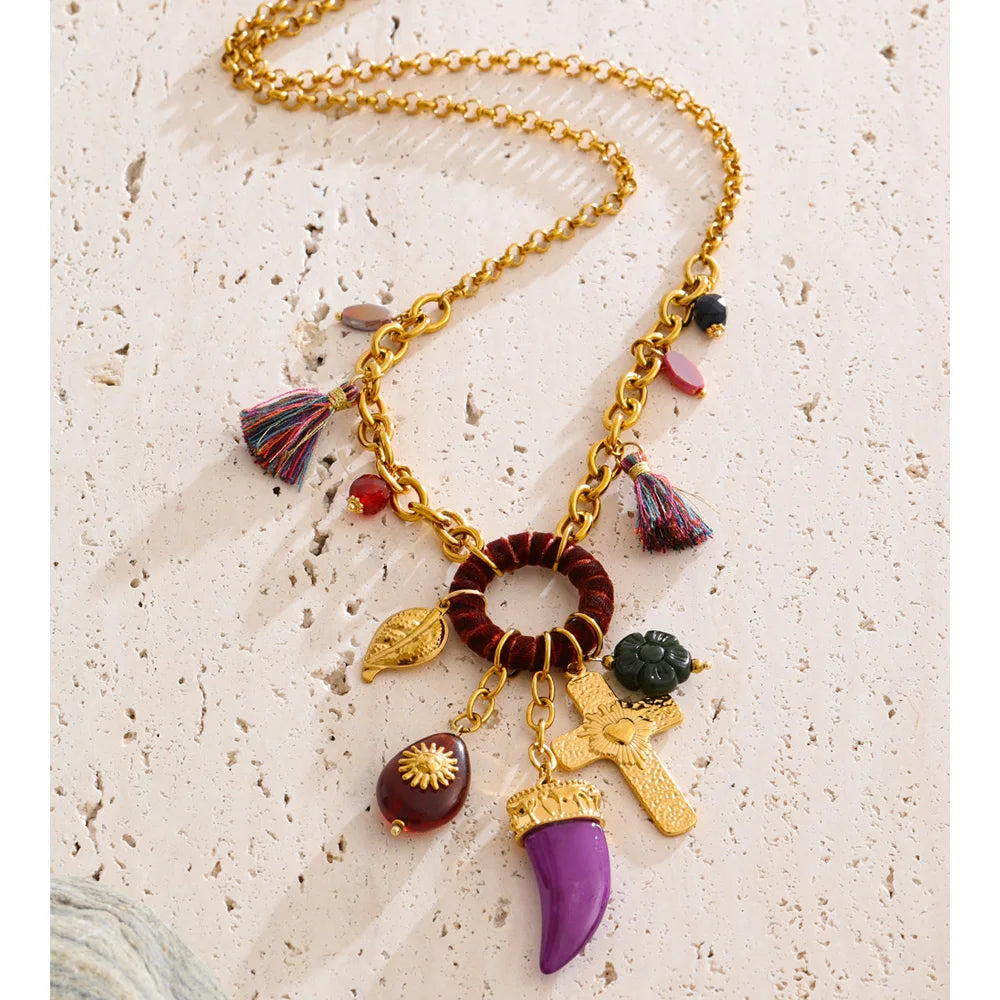 Isalene  Necklaces Gold Relic Charm Pendant Necklace