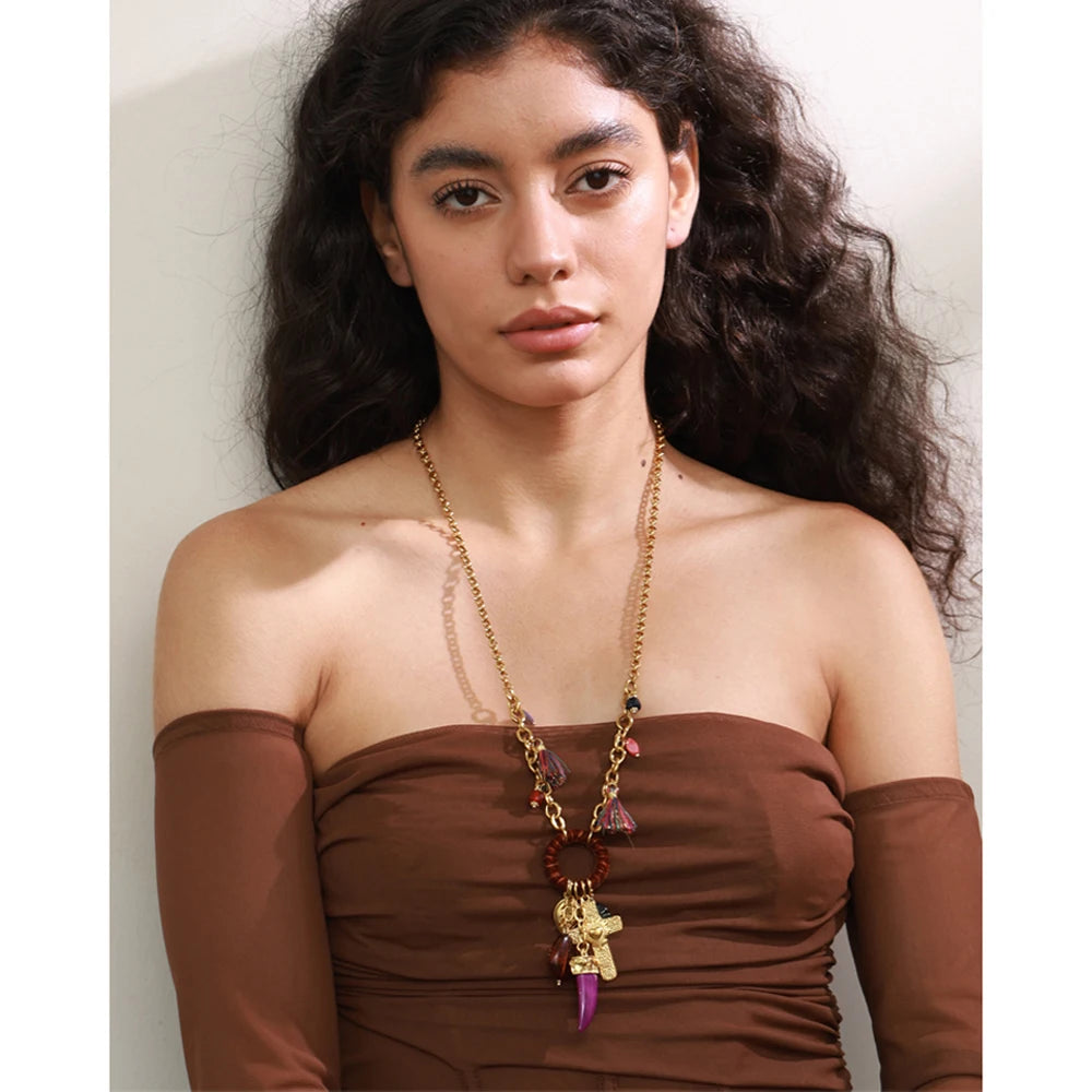 Isalene  Necklaces Gold Relic Charm Pendant Necklace