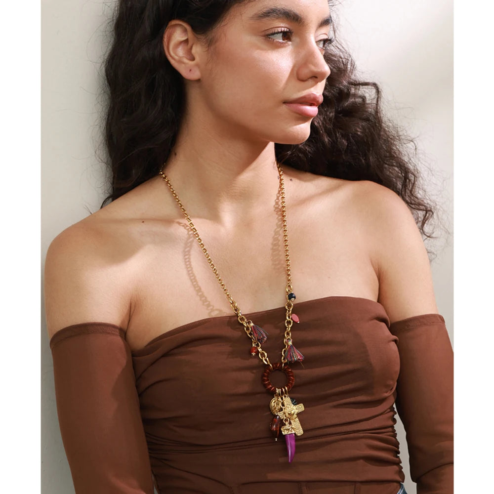 Isalene  Necklaces Gold Relic Charm Pendant Necklace