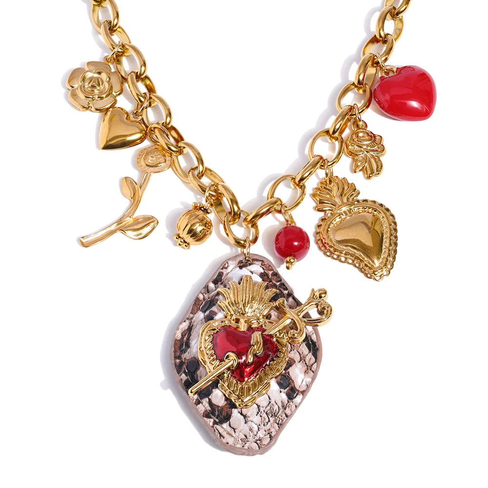 Isalene  Necklaces Gold Sacred Heart Charm Necklace