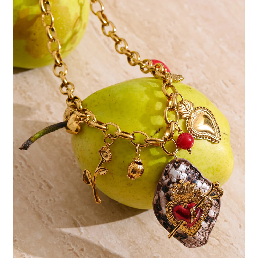 Isalene  Necklaces Gold Sacred Heart Charm Necklace