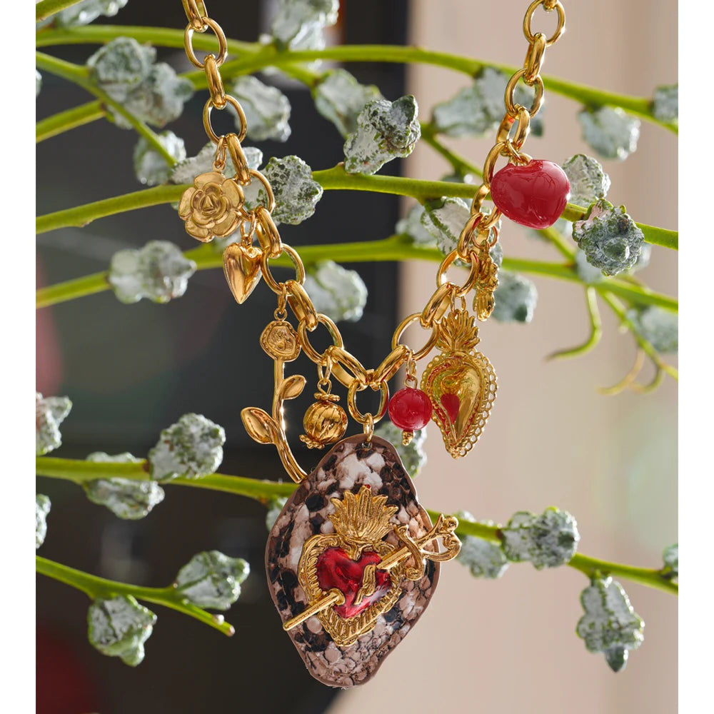 Isalene  Necklaces Gold Sacred Heart Charm Necklace