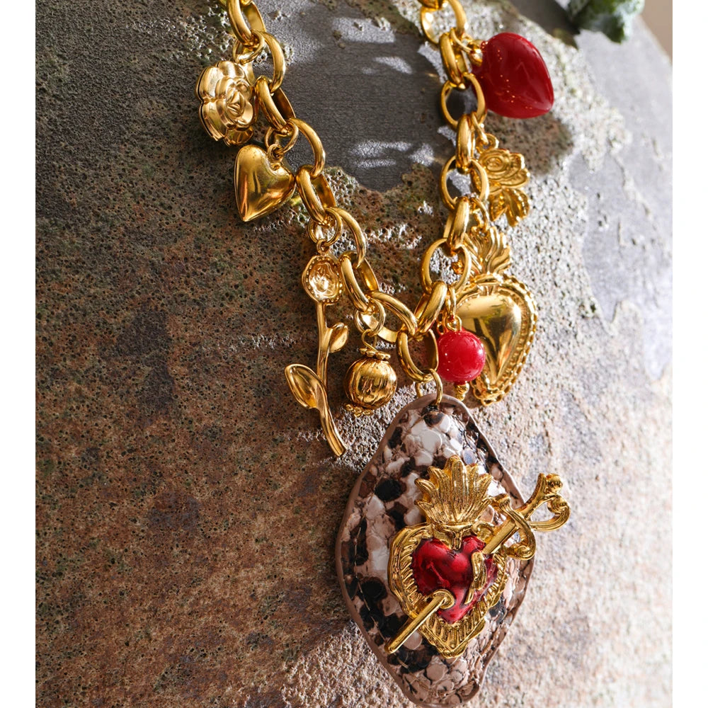 Isalene  Necklaces Gold Sacred Heart Charm Necklace