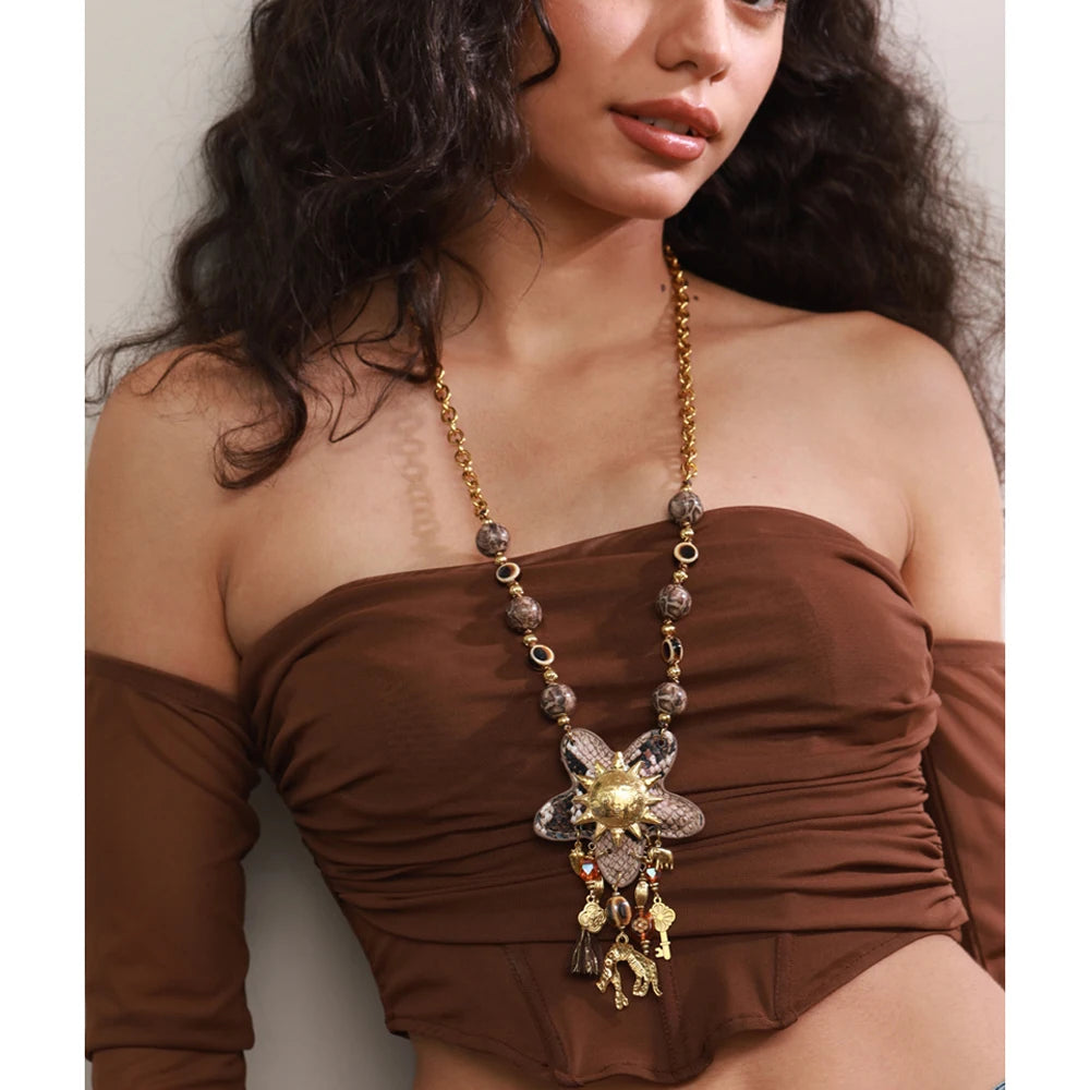 Isalene  Necklaces Gold Solar Relic Charm Necklace