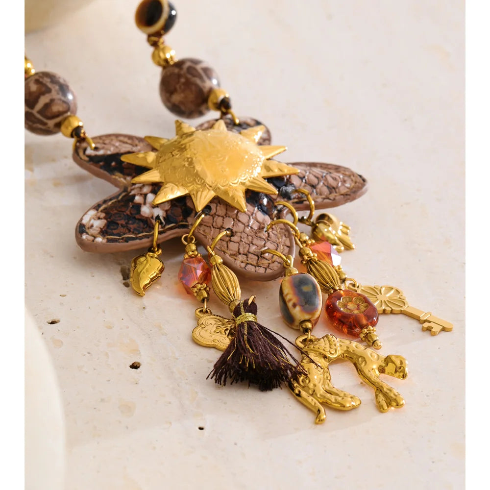 Isalene  Necklaces Gold Solar Relic Charm Necklace