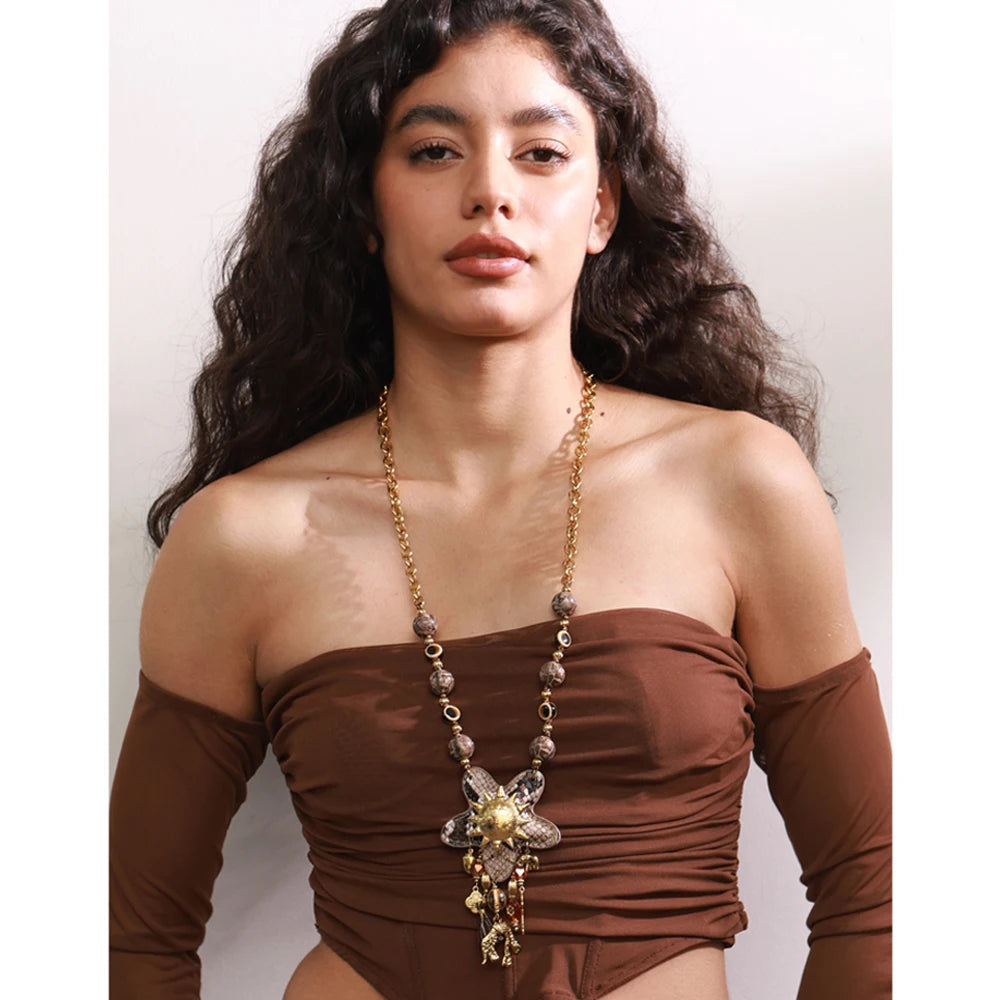 Isalene  Necklaces Gold Solar Relic Charm Necklace