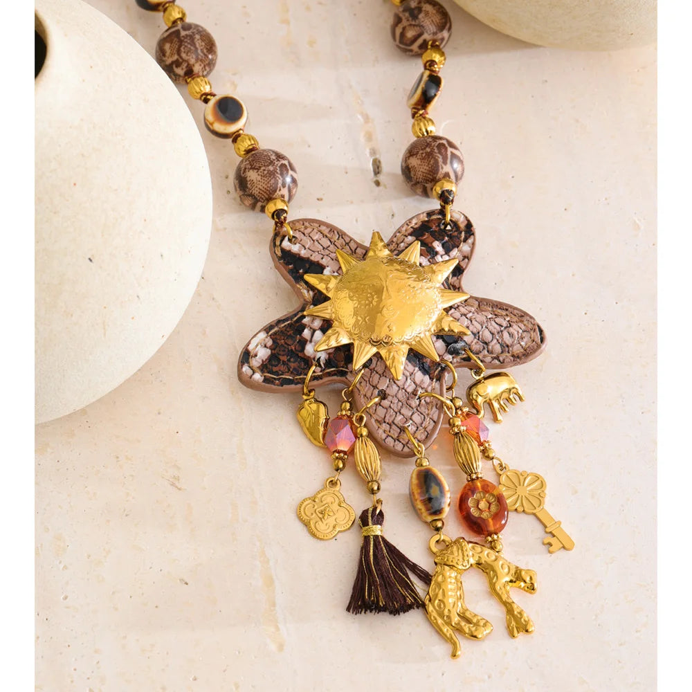 Isalene  Necklaces Gold Solar Relic Charm Necklace