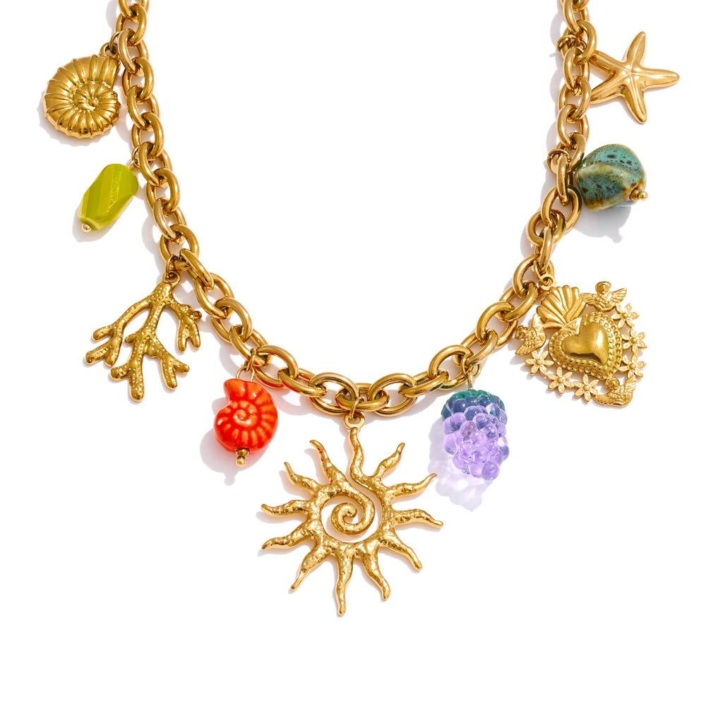 Isalene  Necklaces Gold Solara Charm Statement Necklace