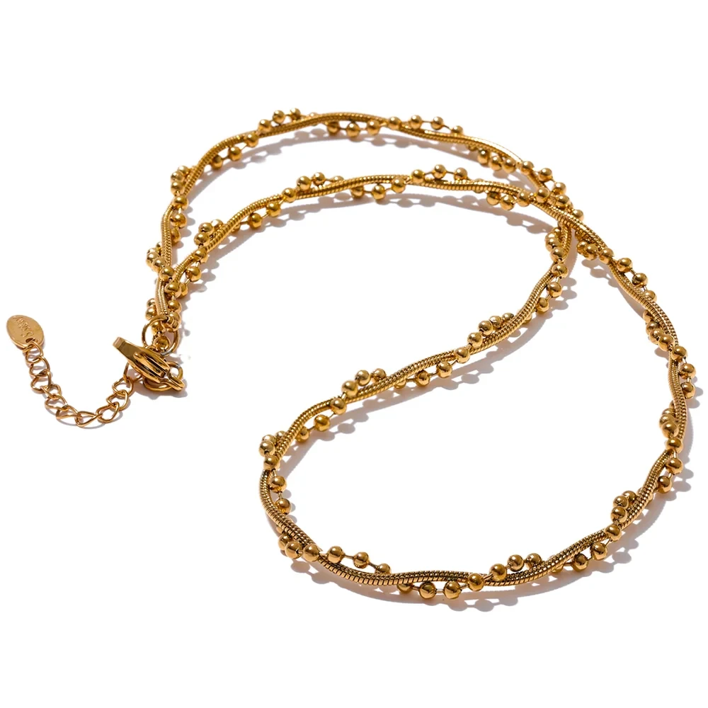 Isalene  Necklaces Gold Solene Beaded Flow Necklace