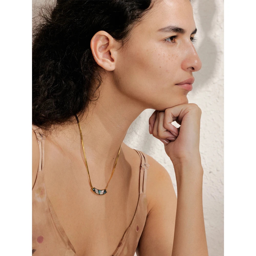 Isalene  Necklaces Gold Solene Inlay Bar Necklace
