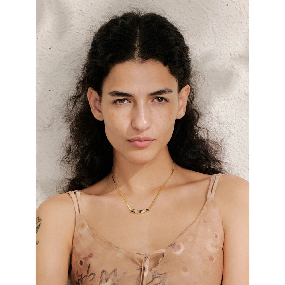 Isalene  Necklaces Gold Solene Inlay Bar Necklace