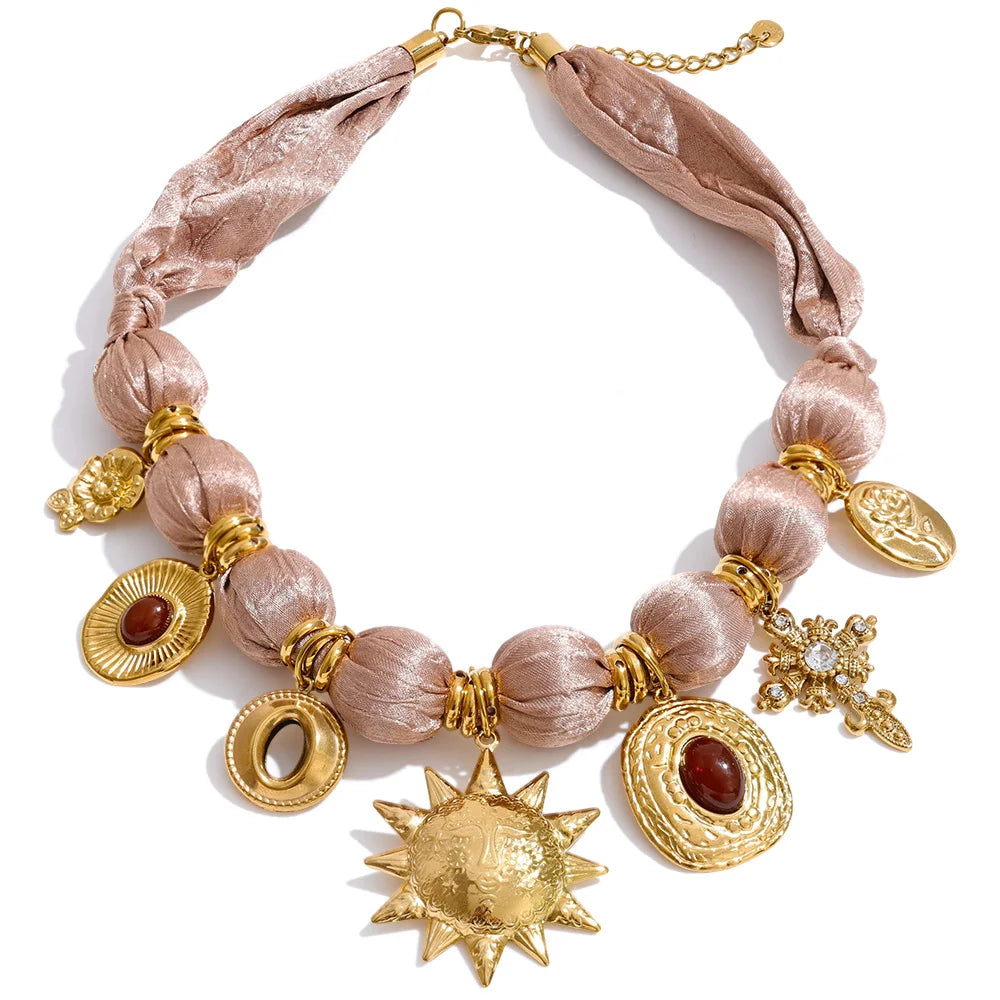 Isalene  Necklaces Gold Solstice Charm Silk Necklace